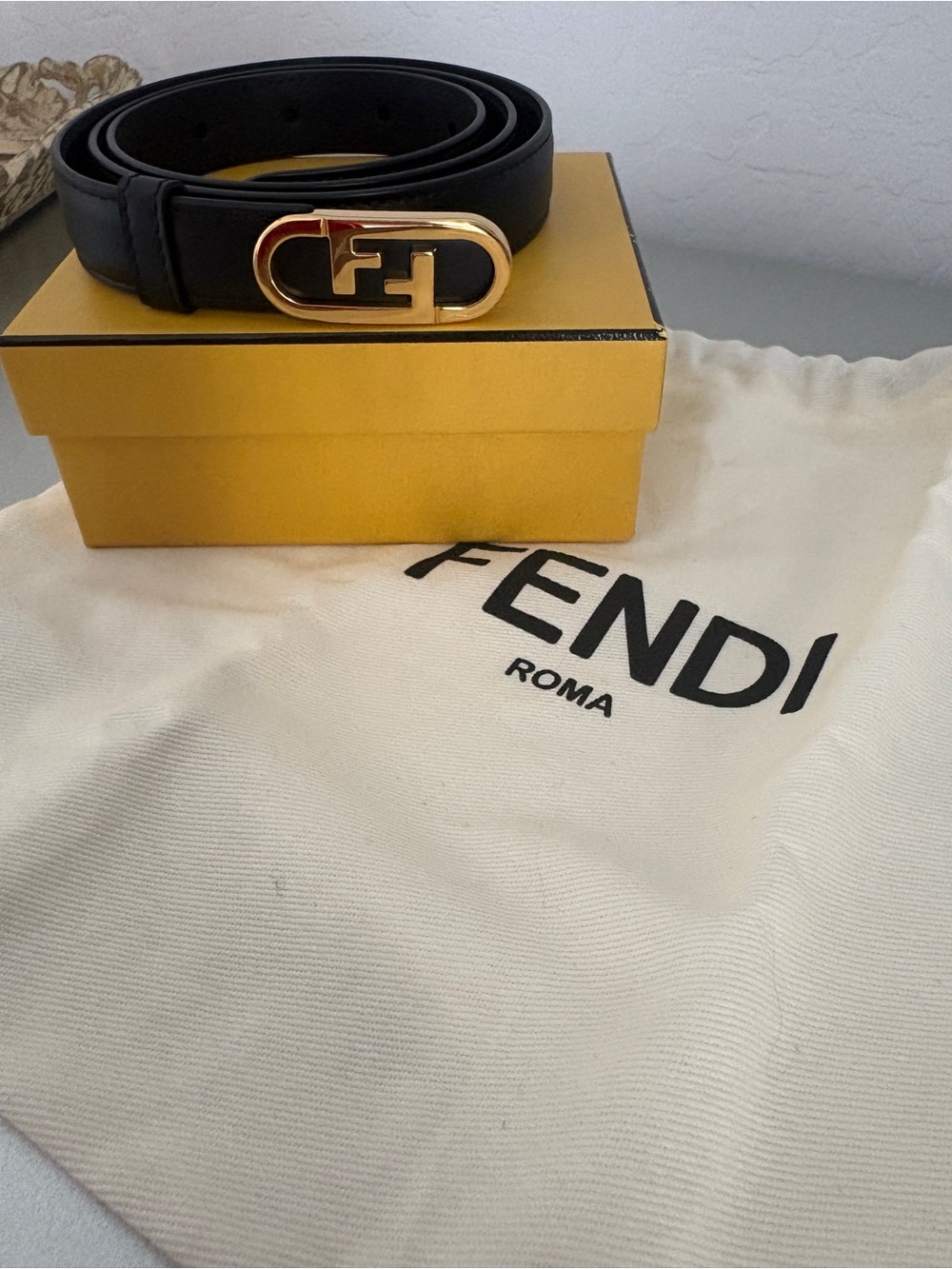 Fendi Black Leather Belt Strap with Size Stamping